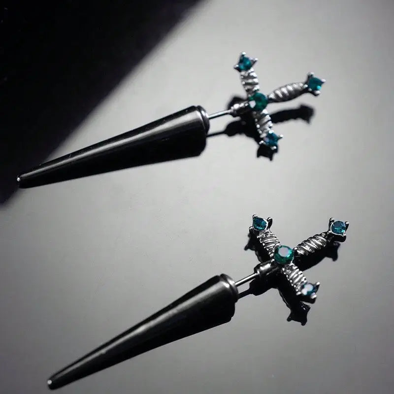 Zircon Gothic Cross Earring