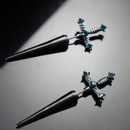 Zircon Gothic Cross Earring