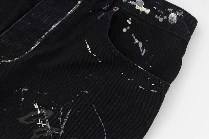 Graffiti Print Straight Loose Denim