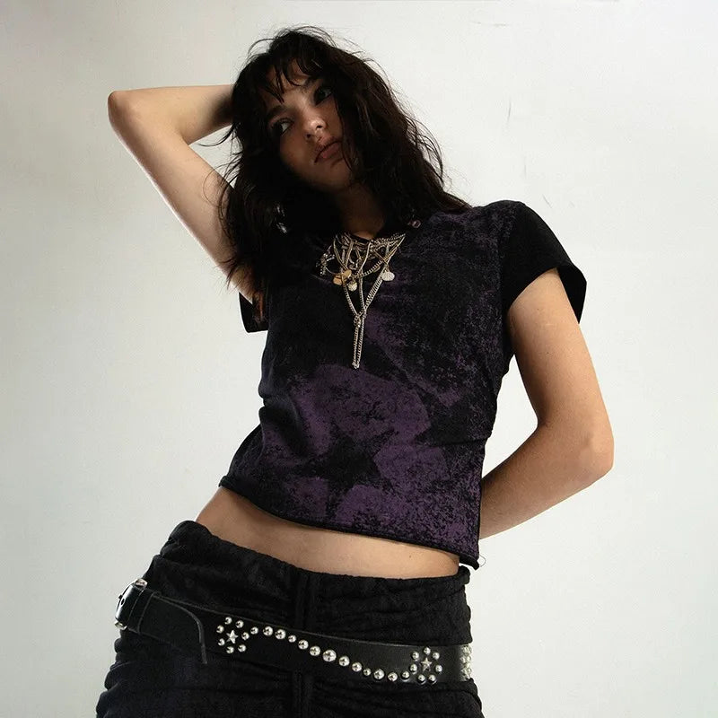 Crop Top Star Distressed T-Shirts - PWM