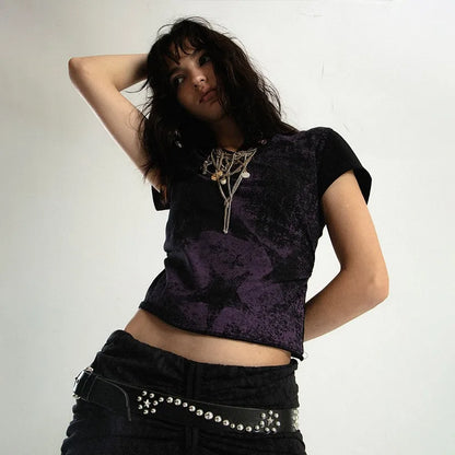 Crop Top Star Distressed T-Shirts
