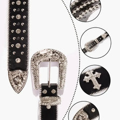 Cross Rhinestone Belt Engraved Buckle - PWM