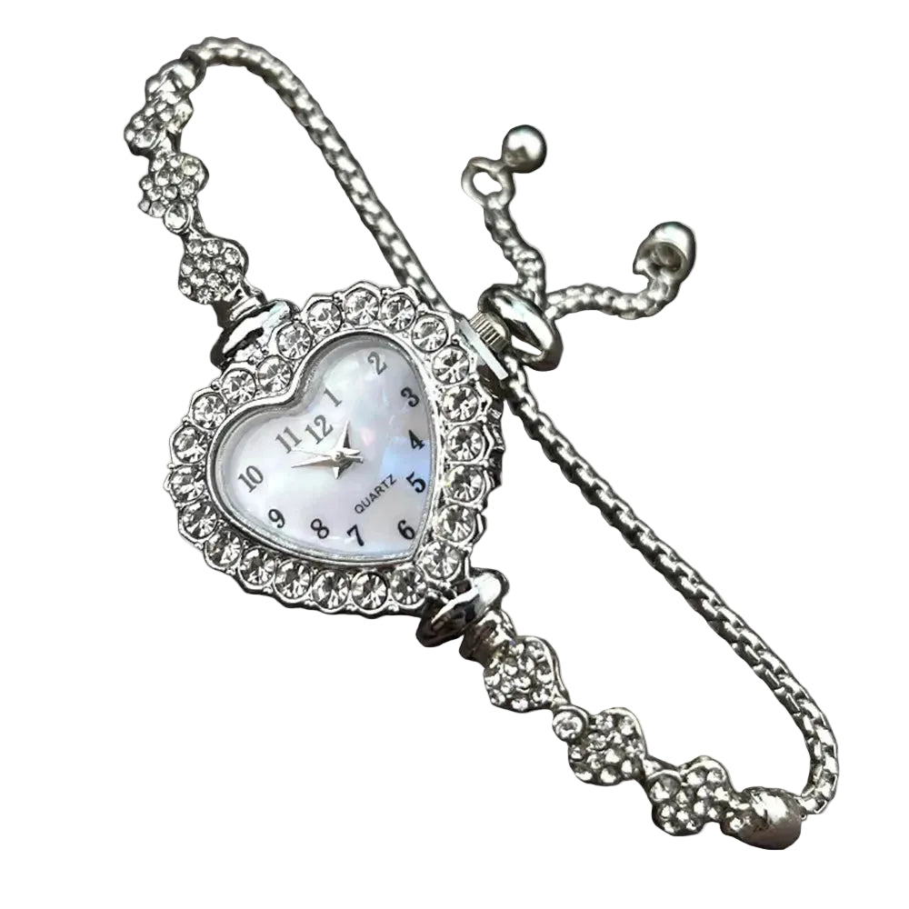 Heart Diamond-Studded Flower Watch Blacelet - PWM