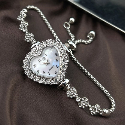 Heart Diamond-Studded Flower Watch Blacelet