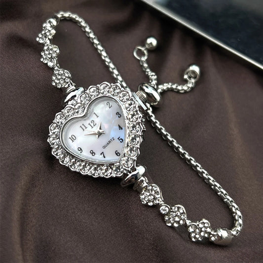 Heart Diamond-Studded Flower Watch Blacelet