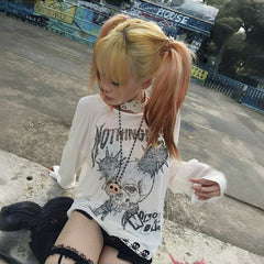 Trashy Skull Print Long Sleeve Tops - PWM