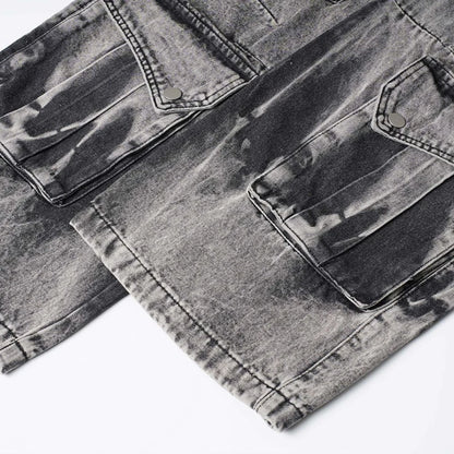 Multi-pocket Washed Straight Loose Jeans