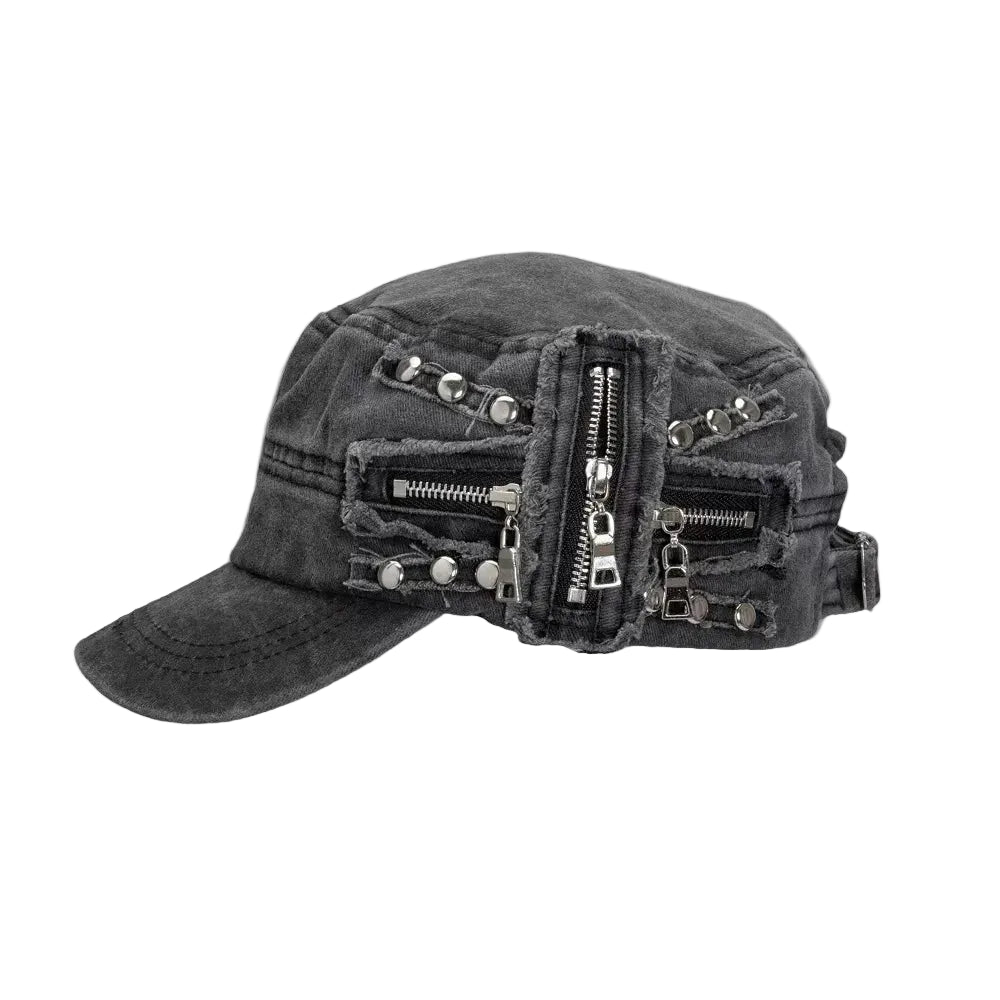 Zippers Ripped Hole Distressed Cap