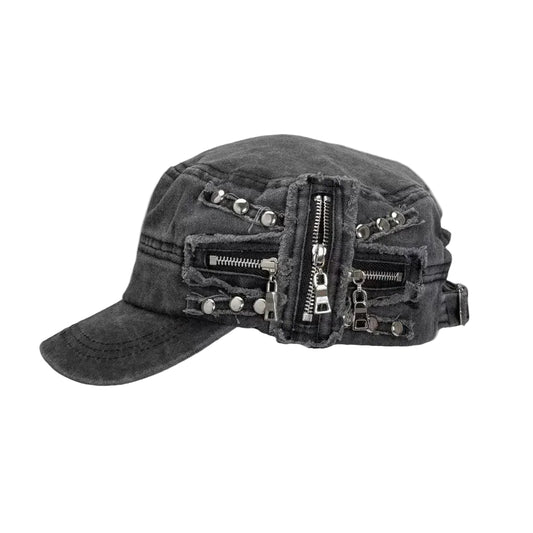 Zippers Ripped Hole Distressed Cap