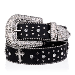 Cross Rhinestone Belt Engraved Buckle - PWM