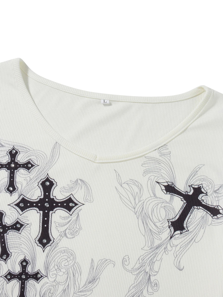 Cross Wings Print Long Sleeve Shirt