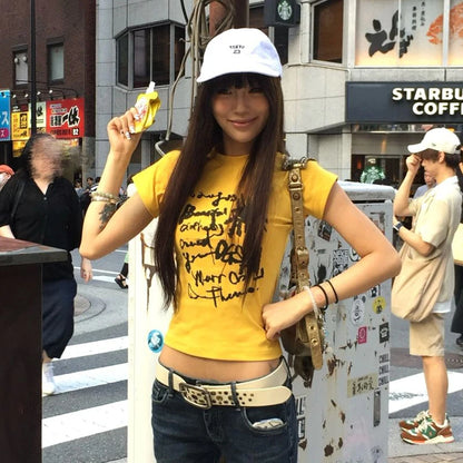 2000s Letter Print Crop Top T-shirt