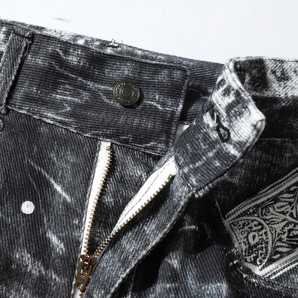 Gothic Pattern Washed Straight Loose Denim