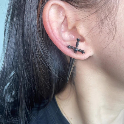 Zircon Gothic Cross Earring