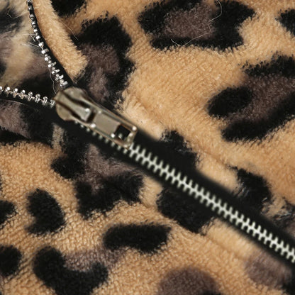 Fur Trim Leopard Zipper Hoodie