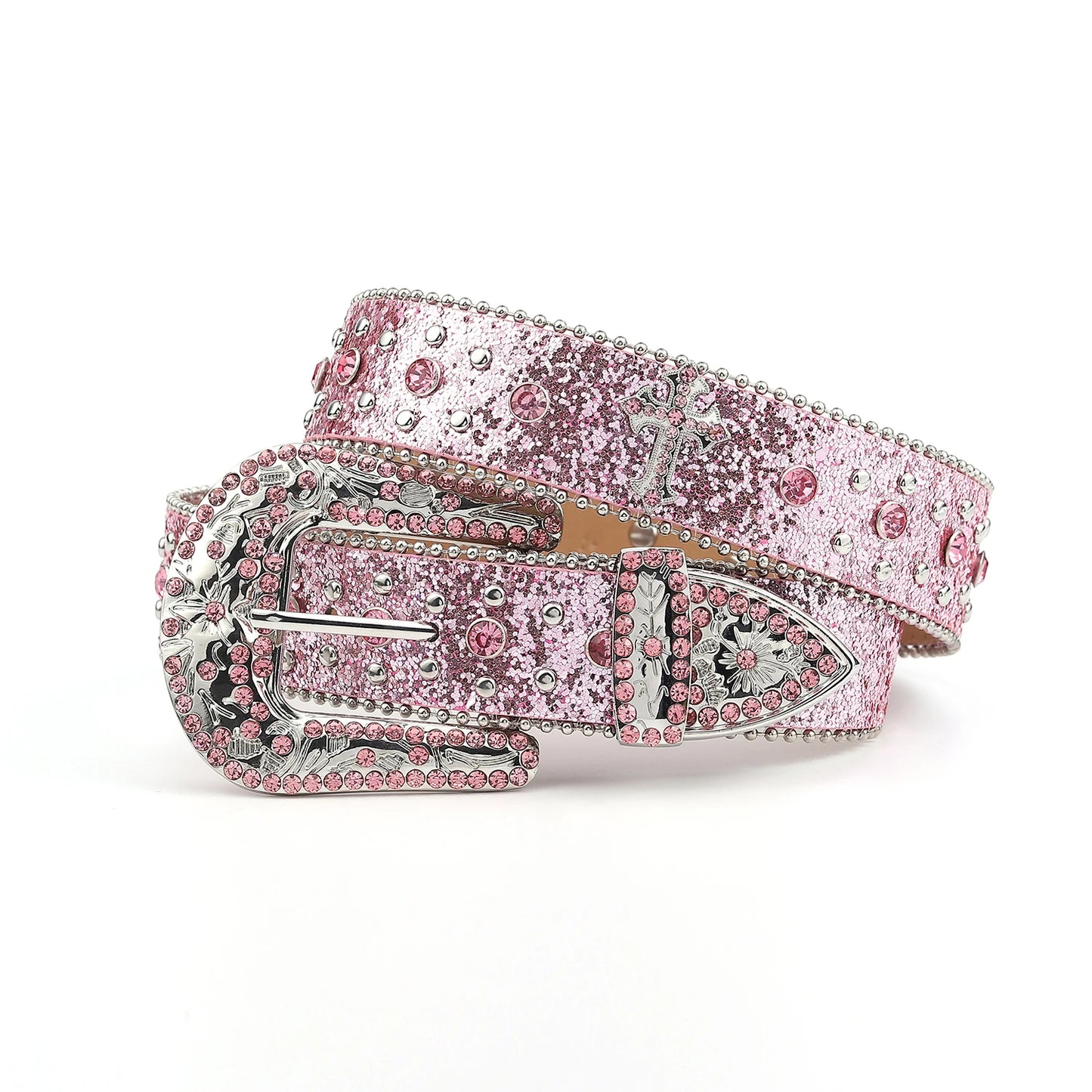 Pink cross-rivet Rhinestone belt