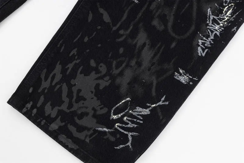Graffiti Print Straight Loose Denim - PWM