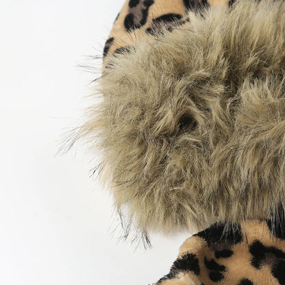 Fur Trim Leopard Zipper Hoodie