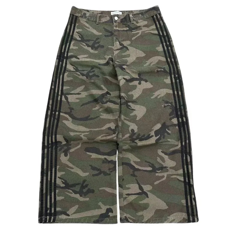 Camo Loose Striped Wide-leg Pants