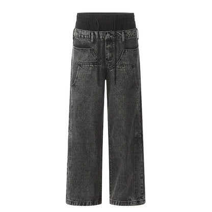 Two Piece Splice Straight Jeans