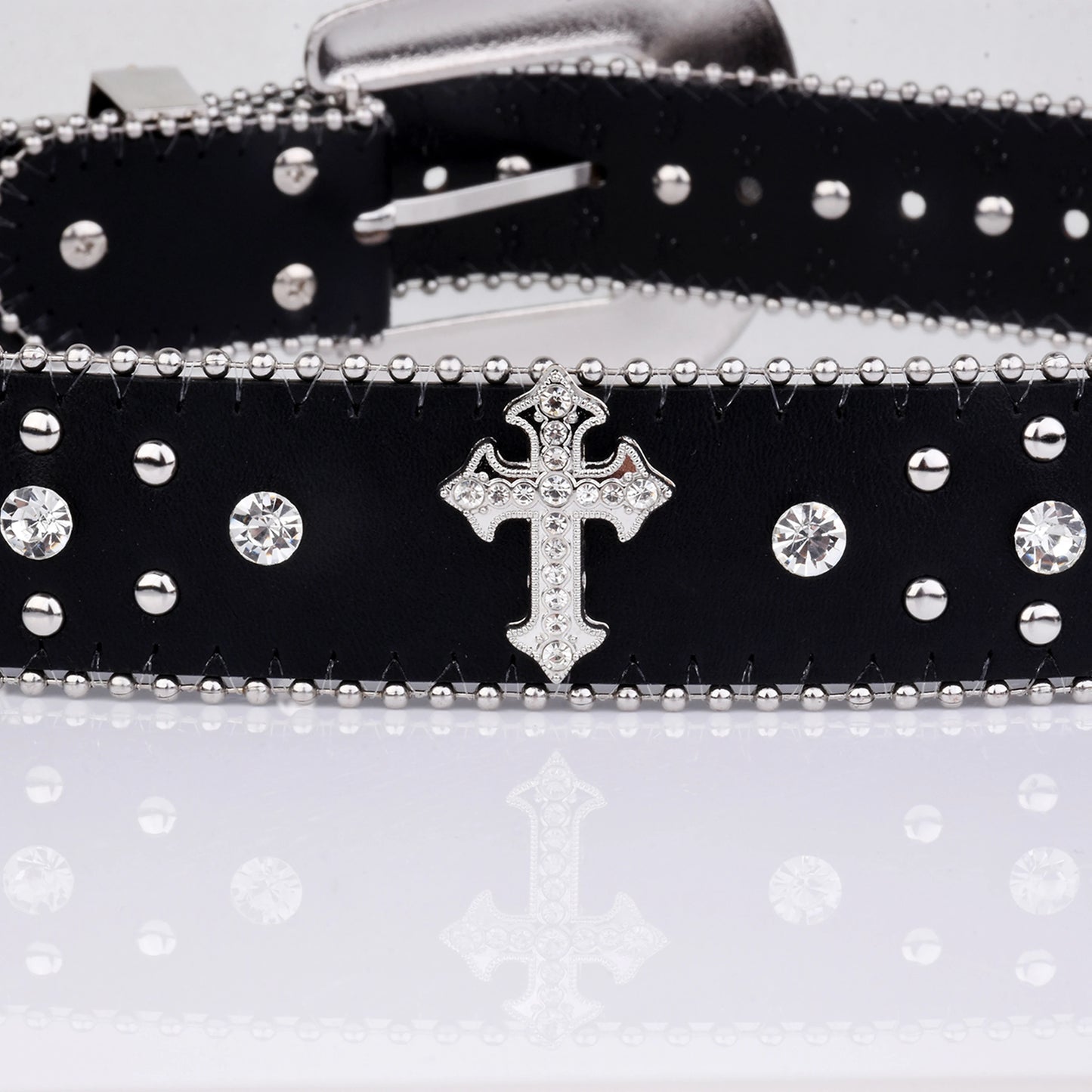 Cross Rhinestone Belt Engraved Buckle