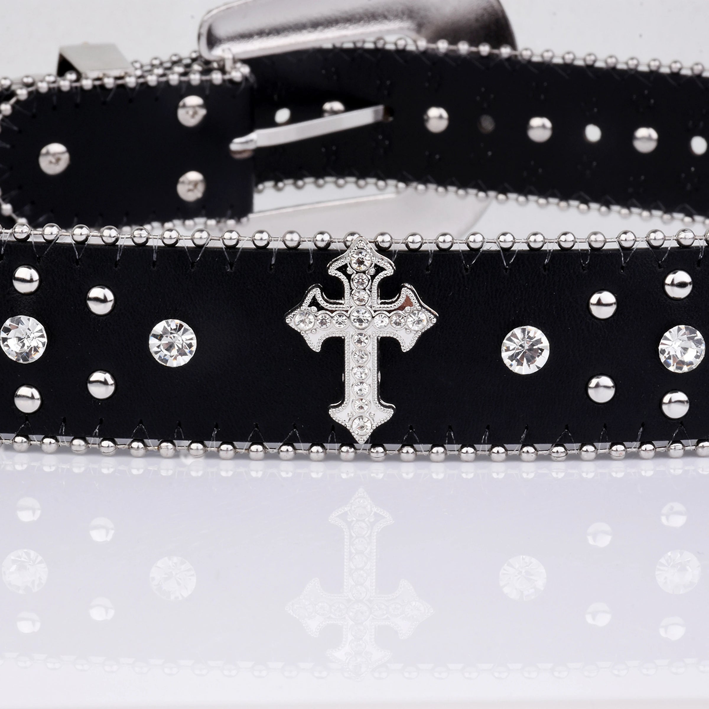 Cross Rhinestone Belt Engraved Buckle - PWM