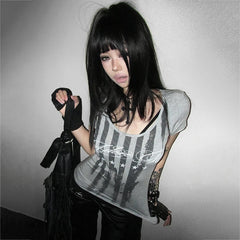 Striped Short-Sleeve Letter Print T-shirt - PWM