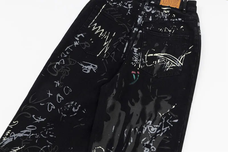 Graffiti Print Straight Loose Denim - PWM