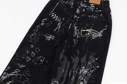 Graffiti Print Straight Loose Denim