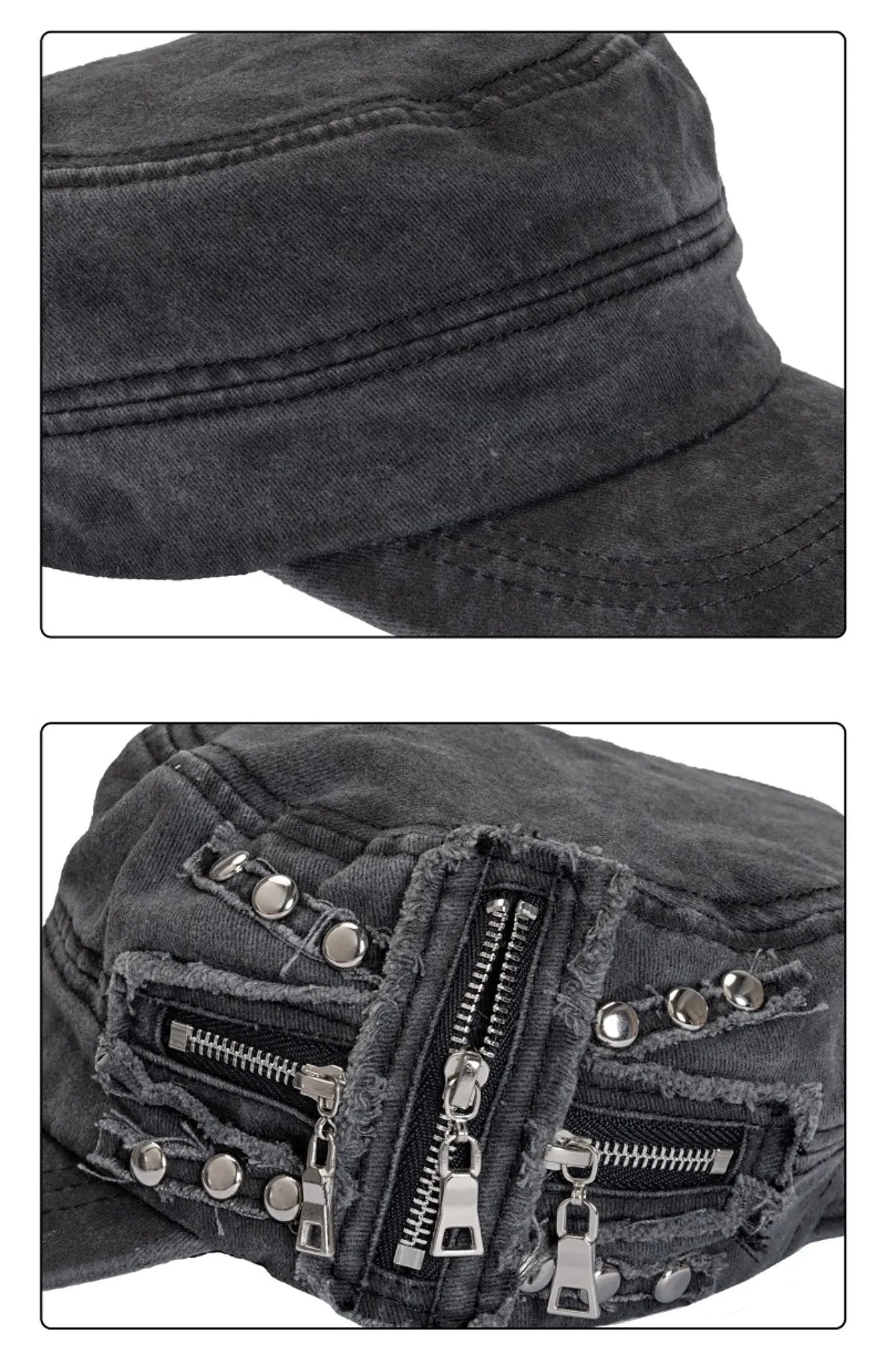 Zippers Ripped Hole Distressed Cap