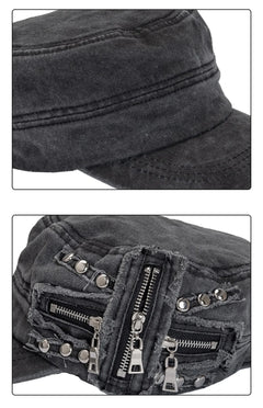 Zippers Ripped Hole Distressed Cap - PWM