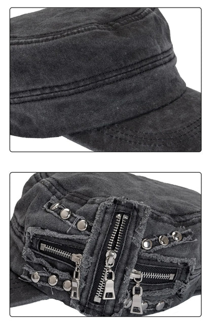Zippers Ripped Hole Distressed Cap