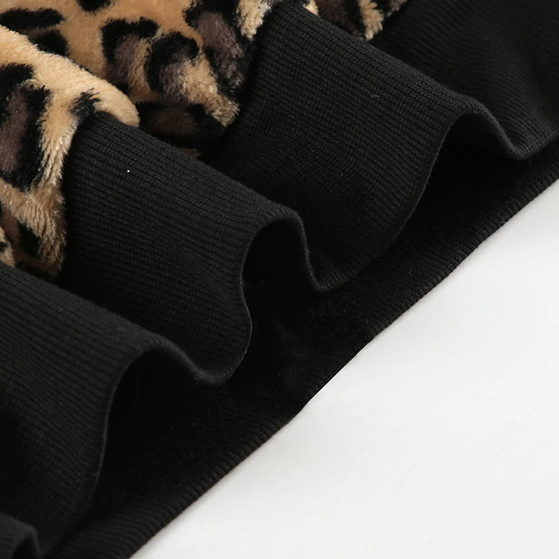 Fur Trim Leopard Zipper Hoodie