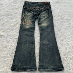 Splicing Embroidery Flare Pants - PWM