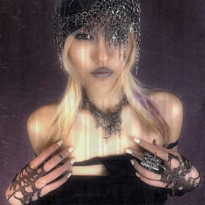 Multi-Chain Layered Choker Cross Necklace