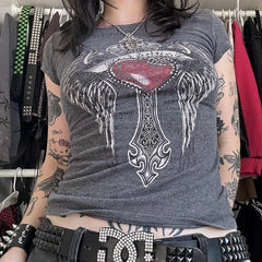 Rhinestone Gothic Graphic Print T-shirt - PWM