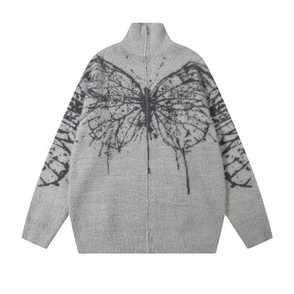 Butterfly Graphic Zip Up Sweater