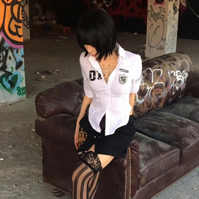 Y2k Japanese Striped Shirt