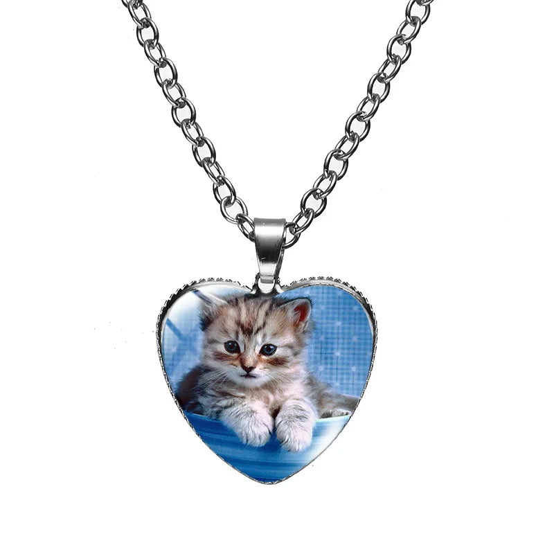 Heart Shaped Cat Pendant Necklace