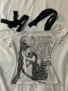 Lace Patchwork Bandage Crop T-Shirts - PWM