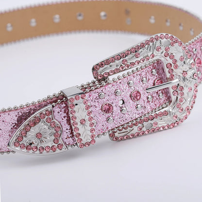 Pink cross-rivet Rhinestone belt