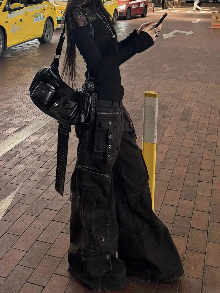 Black Cargo Baggy Jeans - PWM