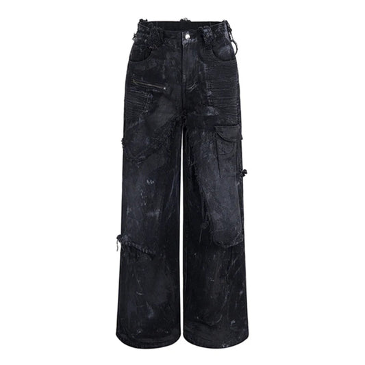 Wornout Patchwork Straight Jeans