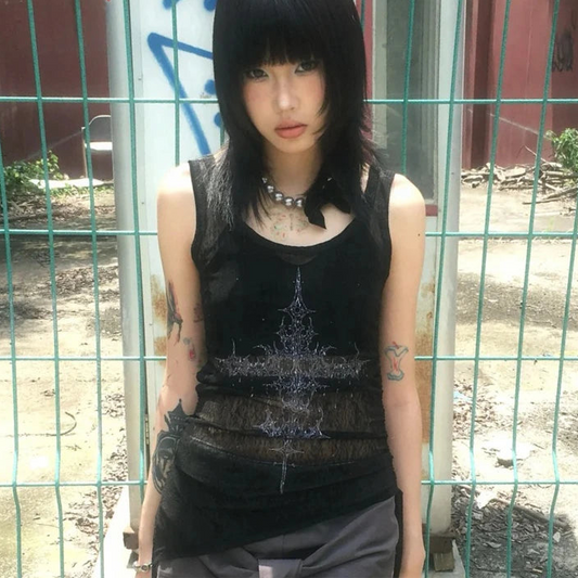 See Through Print Graphic Top