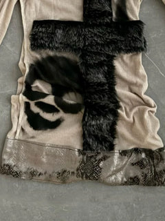 Fur Patchwork Slash Neck Tops - PWM