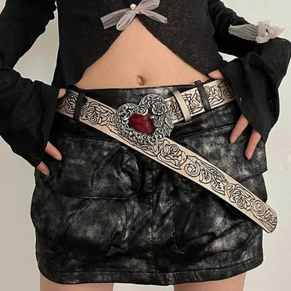 Red Peach Heart Buckle Belt