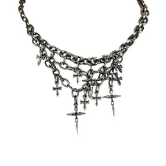 Multi-Chain Layered Choker Cross Necklace - PWM