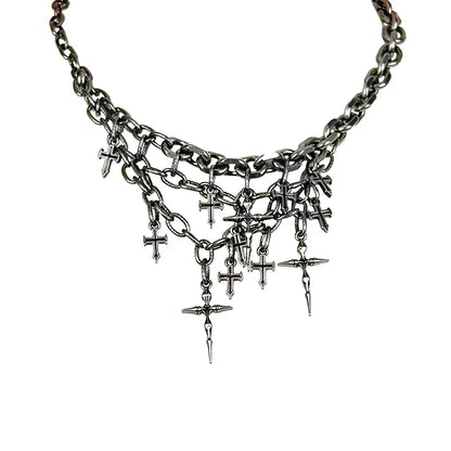 Multi-Chain Layered Choker Cross Necklace