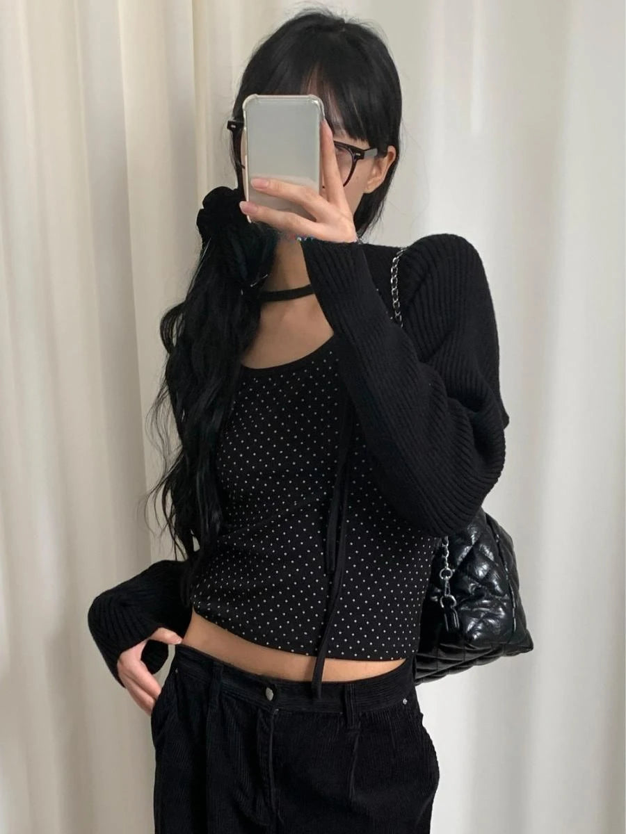 Dot Round Neck Long Sleeve Tops - PWM