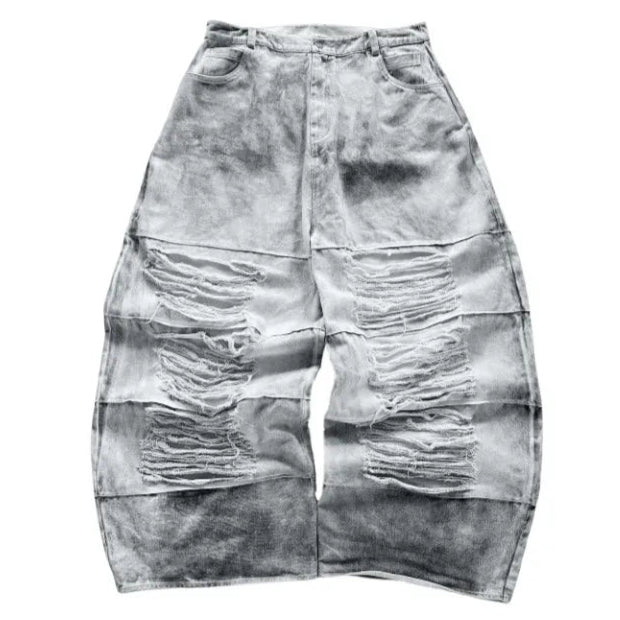 Destroyed Stacked Seam Baggy Denim